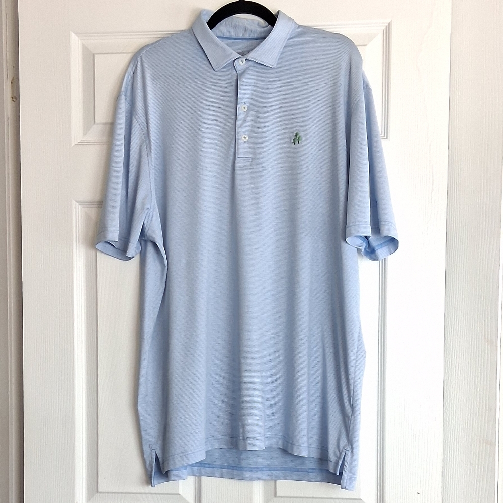 Johnnie-O Light Blue White Striped Golf Short Sleeve Polo Shirt